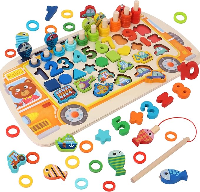 Bus Educativo Multifuncional 5 en 1 – Números, Pesca y Formas