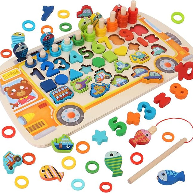 Bus Educativo Multifuncional 5 en 1 – Números, Pesca y Formas