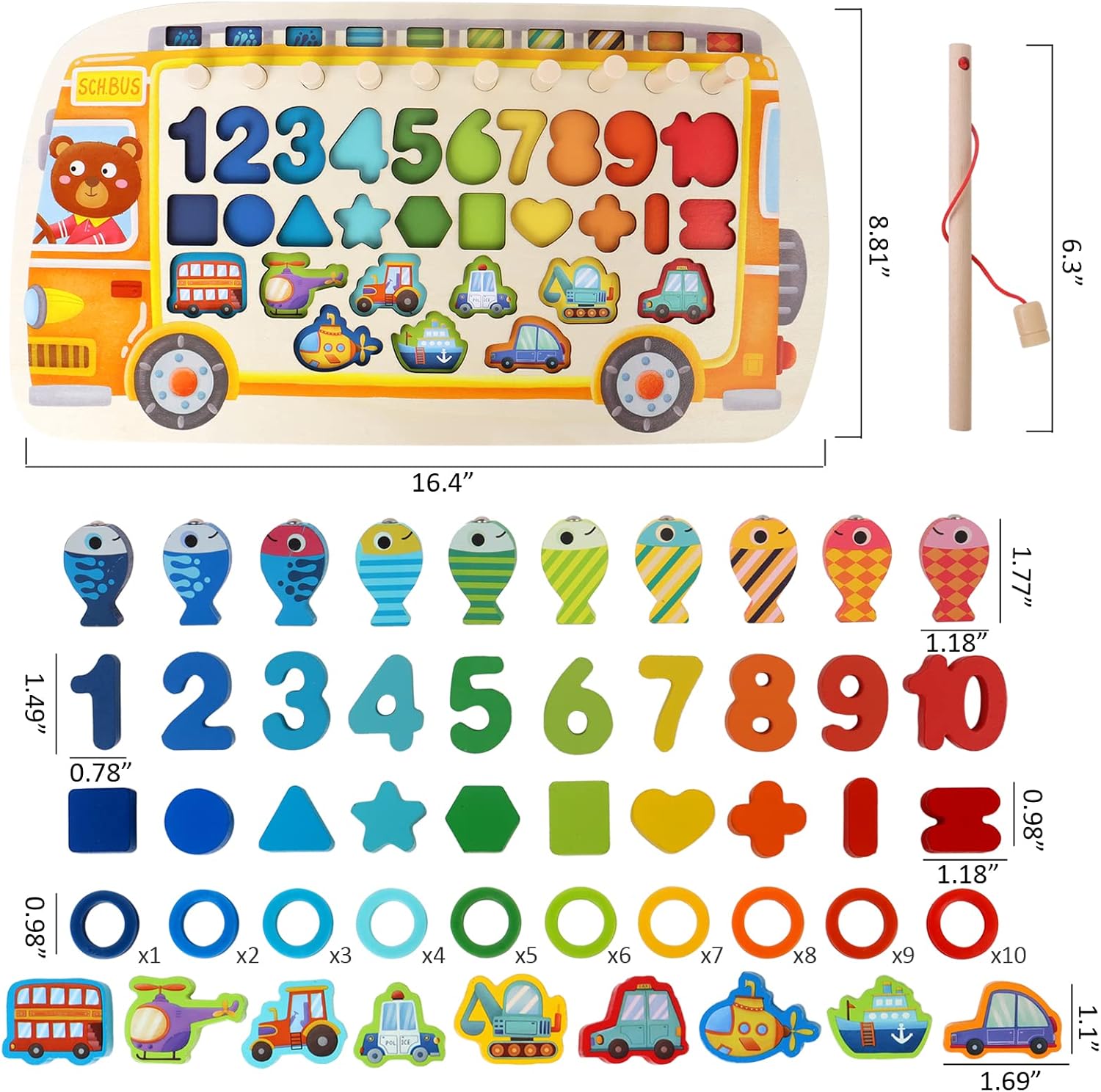 Bus Educativo Multifuncional 5 en 1 – Números, Pesca y Formas