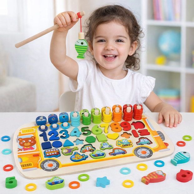 Bus Educativo Multifuncional 5 en 1 – Números, Pesca y Formas