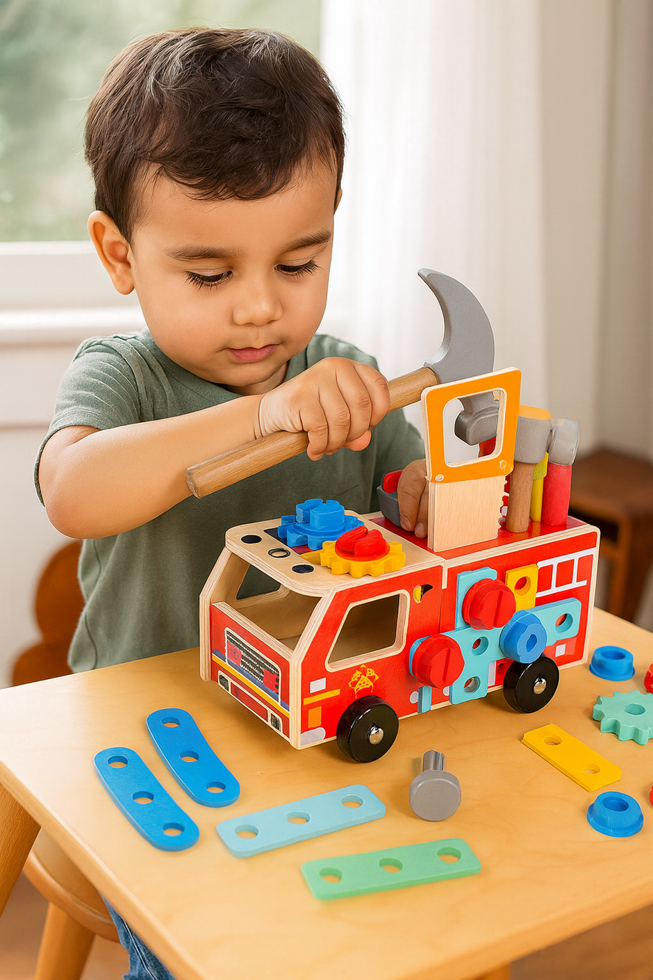 Camión de Bomberos Constructor – Juego de Herramientas en Madera