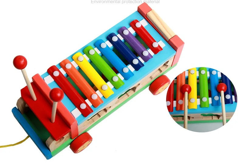 Autobús Safari Musical 5 en 1 – Juguete de Madera con Xilófono, Animales y Figuras para Ensartar