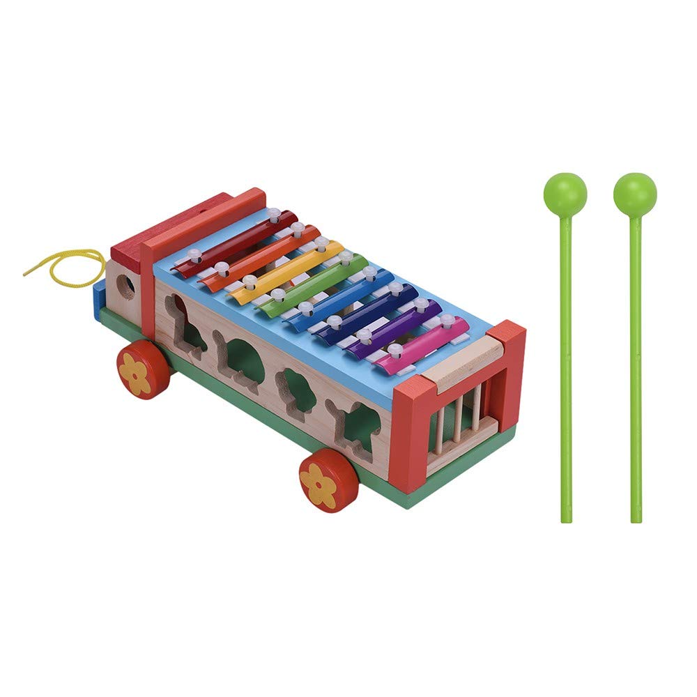 Autobús Safari Musical 5 en 1 – Juguete de Madera con Xilófono, Animales y Figuras para Ensartar