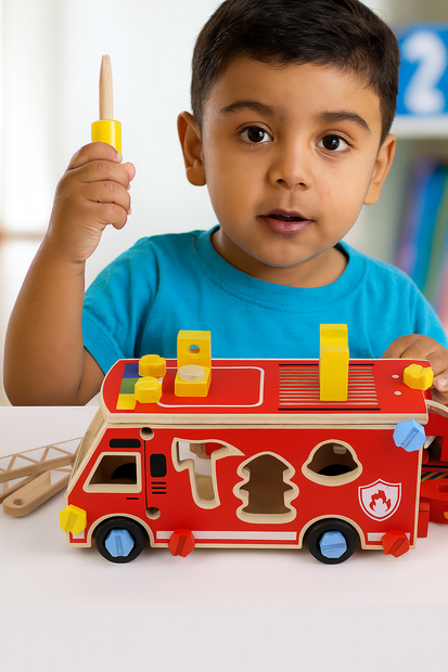 Camión de Bomberos de Madera con Herramientas – Juego Montessori