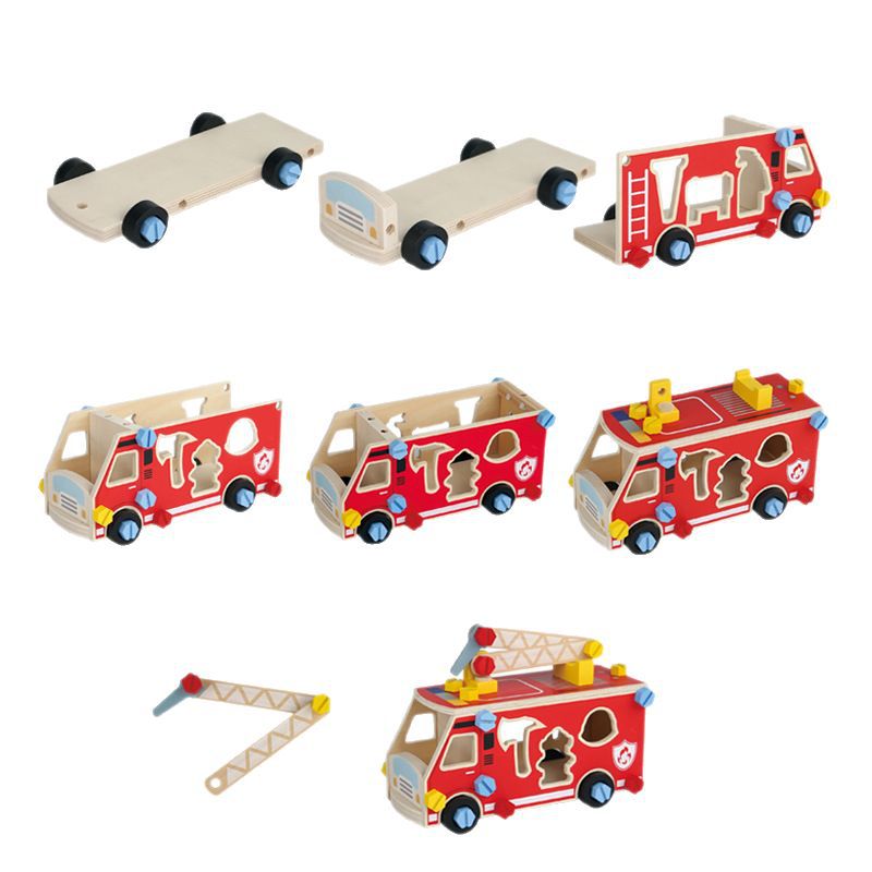 Camión de Bomberos de Madera con Herramientas – Juego Montessori