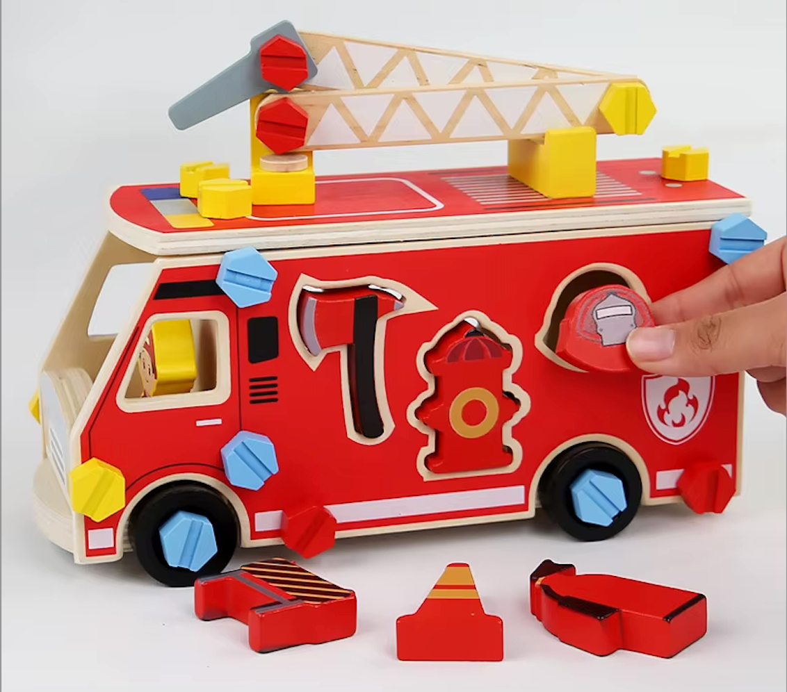 Camión de Bomberos de Madera con Herramientas – Juego Montessori