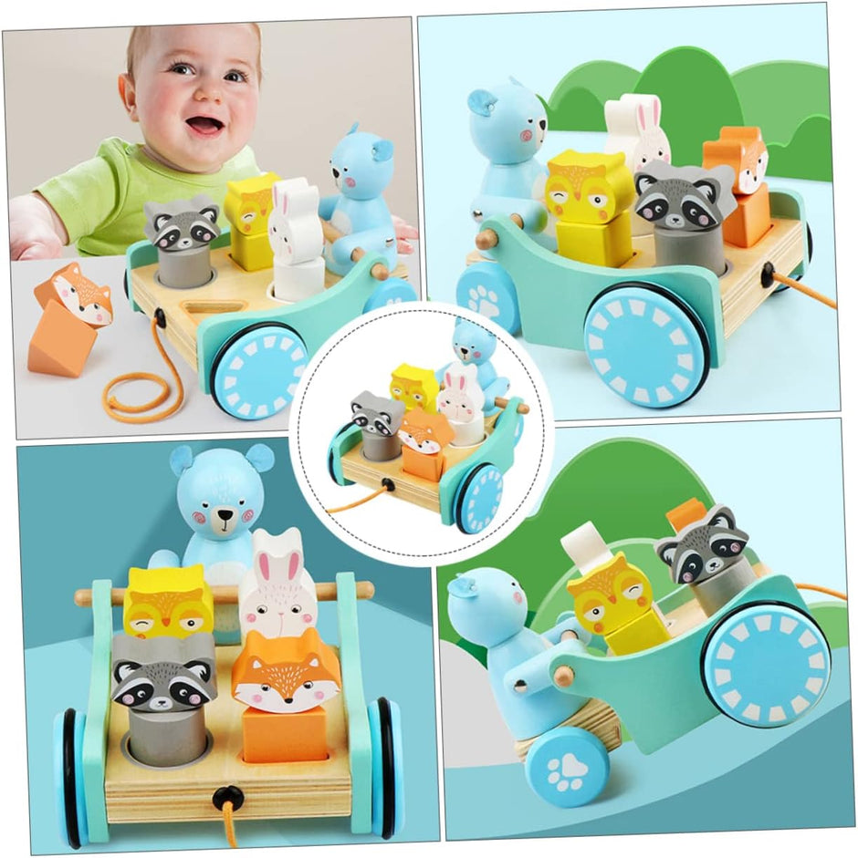 Carreta de Animales Aventureros – Juguete de arrastre y encaje de madera