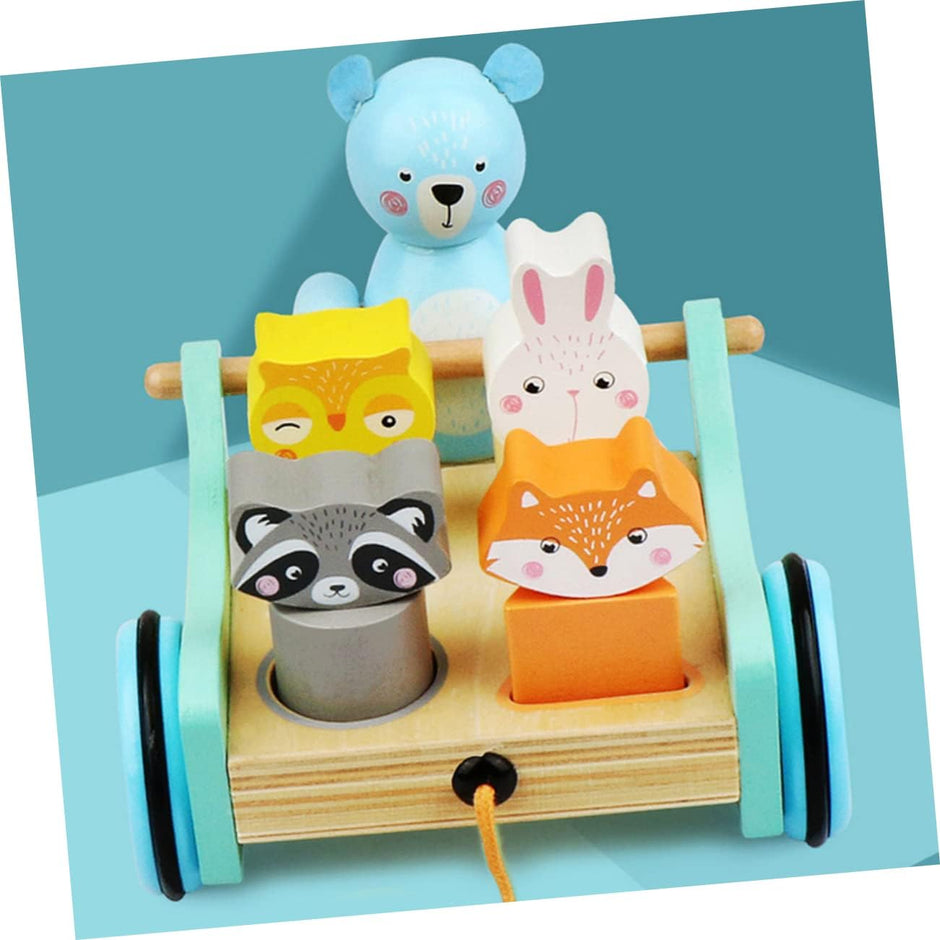 Carreta de Animales Aventureros – Juguete de arrastre y encaje de madera