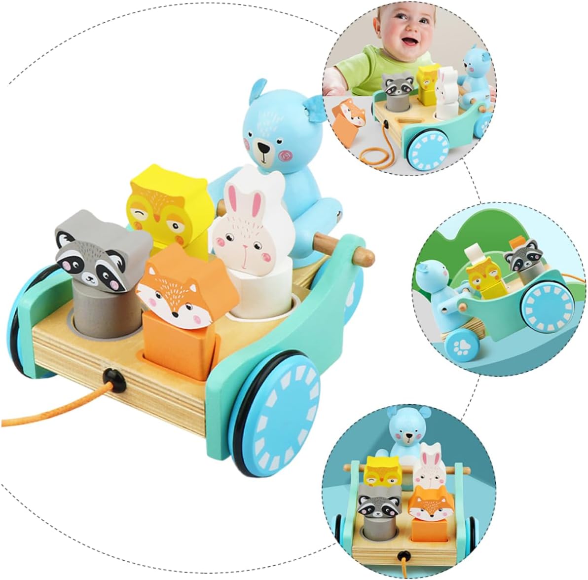 Carreta de Animales Aventureros – Juguete de arrastre y encaje de madera