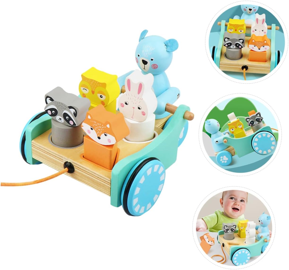 Carreta de Animales Aventureros – Juguete de arrastre y encaje de madera