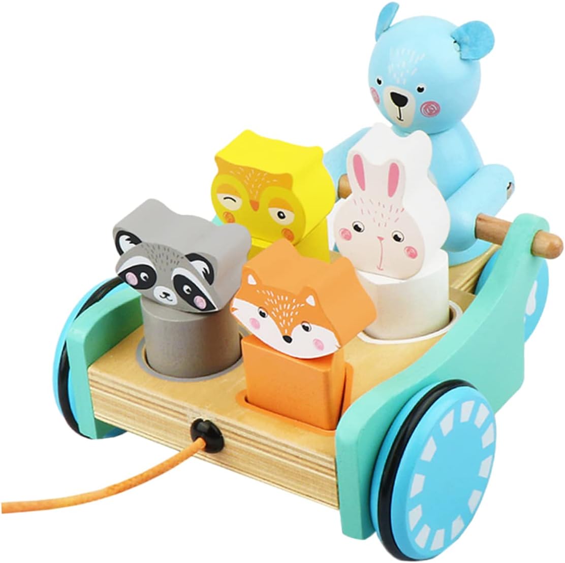 Carreta de Animales Aventureros – Juguete de arrastre y encaje de madera