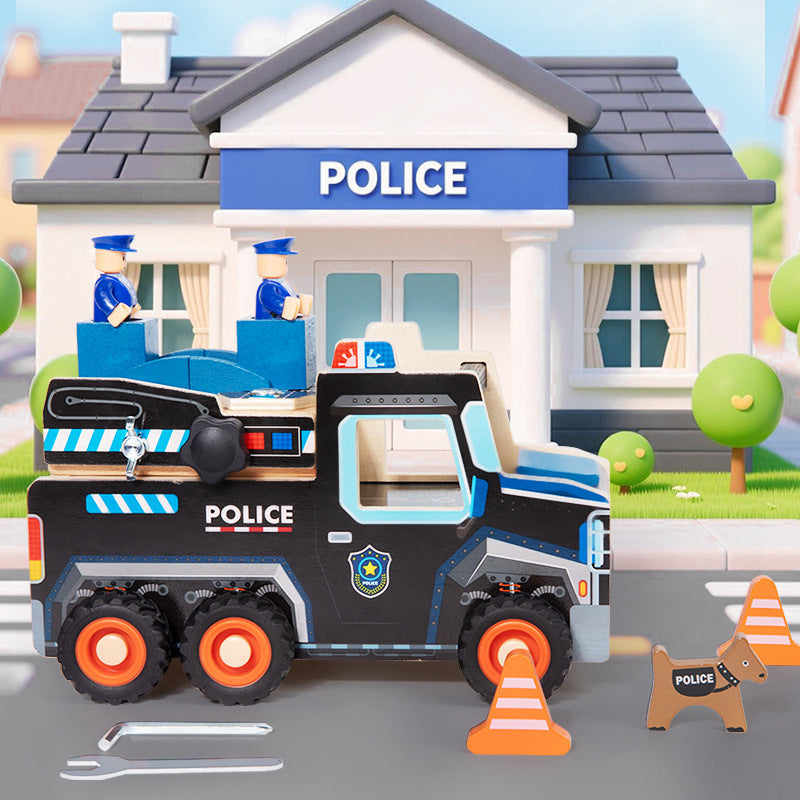 Camión de Policía de Madera con Accesorios – Aventuras Seguras
