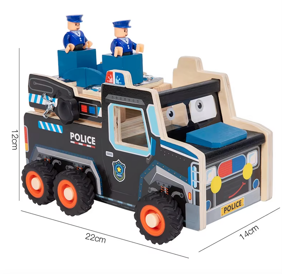 Camión de Policía de Madera con Accesorios – Aventuras Seguras