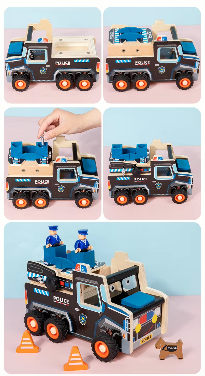 Camión de Policía de Madera con Accesorios – Aventuras Seguras