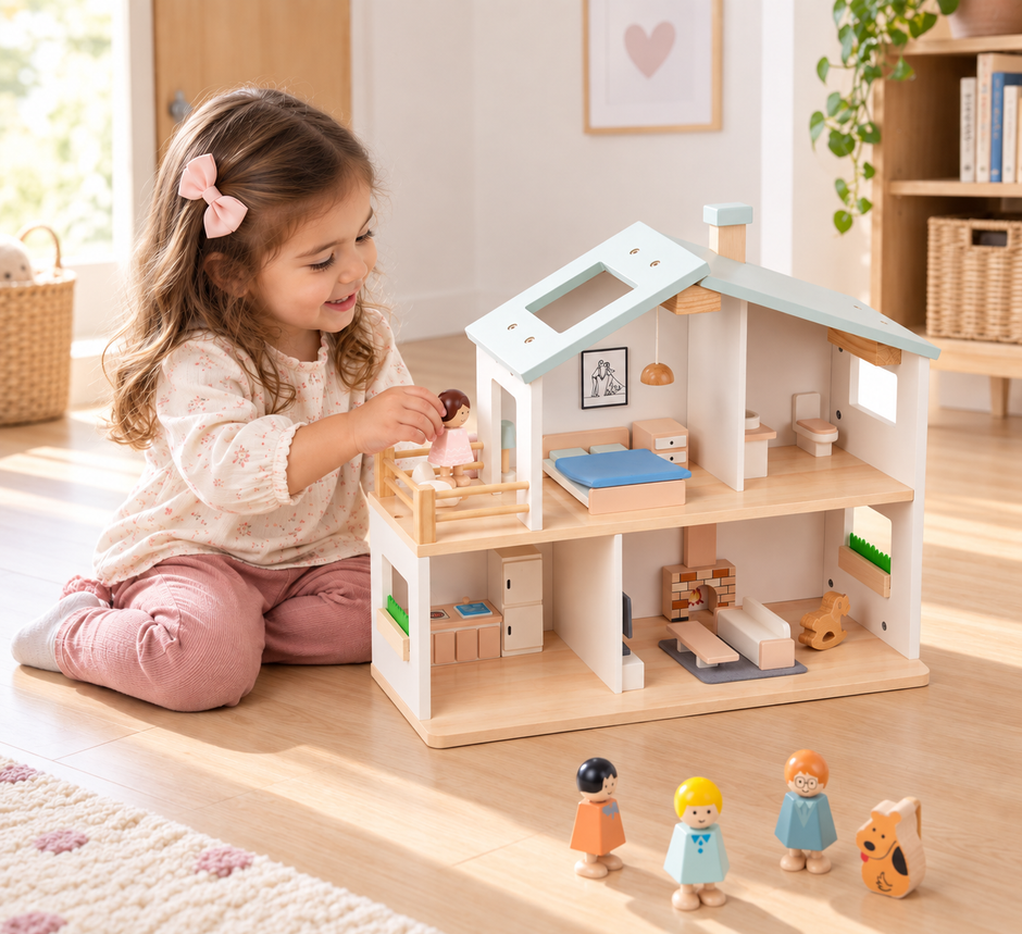 Casa de Madera Montessori “Dulce Hogar” – Juego de Imitación y Creatividad