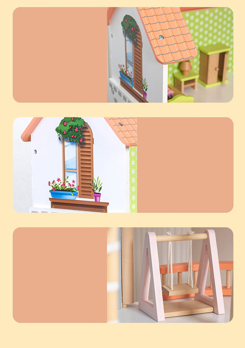 Casa de Muñecas Princess Villa – Madera de lujo con 3 niveles, muebles y muñecos incluidos