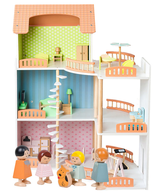 Casa de Muñecas Princess Villa – Madera de lujo con 3 niveles, muebles y muñecos incluidos
