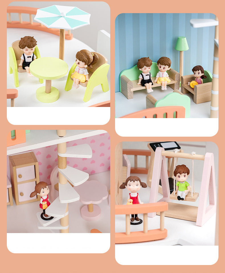 Casa de Muñecas Princess Villa – Madera de lujo con 3 niveles, muebles y muñecos incluidos