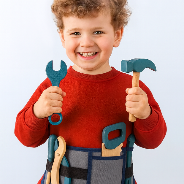 Cinturón de Herramientas Azul – Juego de Construcción Montessori