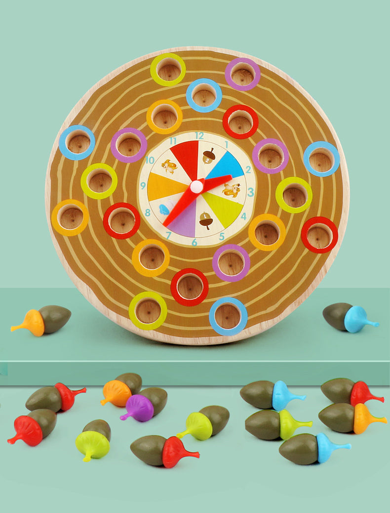 Clasificador Montessori de Colores – Juego de la Ardilla y Bellotas de Madera