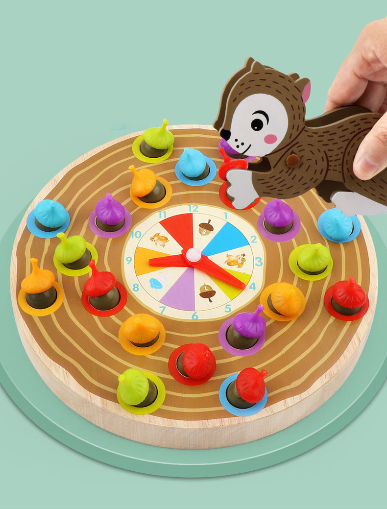 Clasificador Montessori de Colores – Juego de la Ardilla y Bellotas de Madera