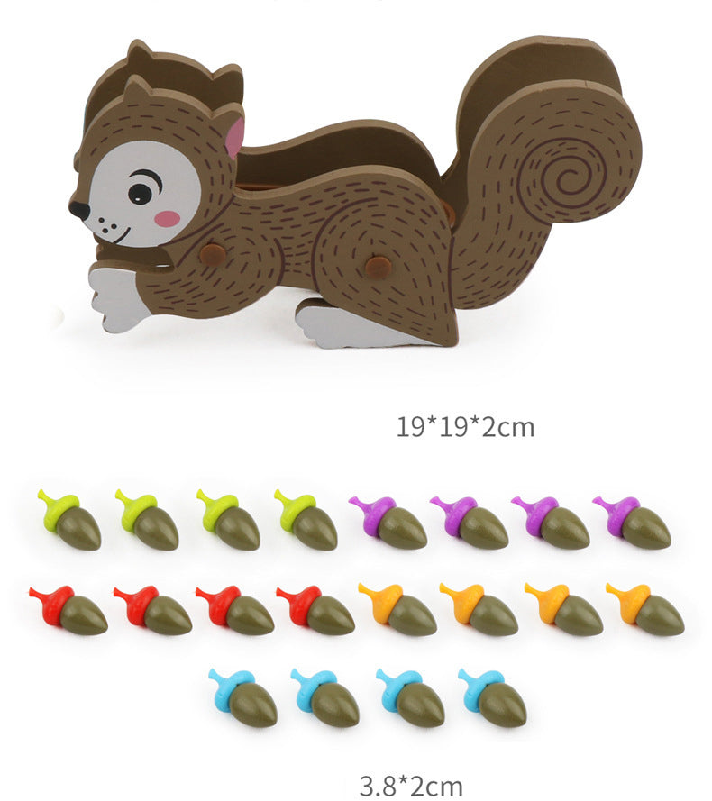 Clasificador Montessori de Colores – Juego de la Ardilla y Bellotas de Madera