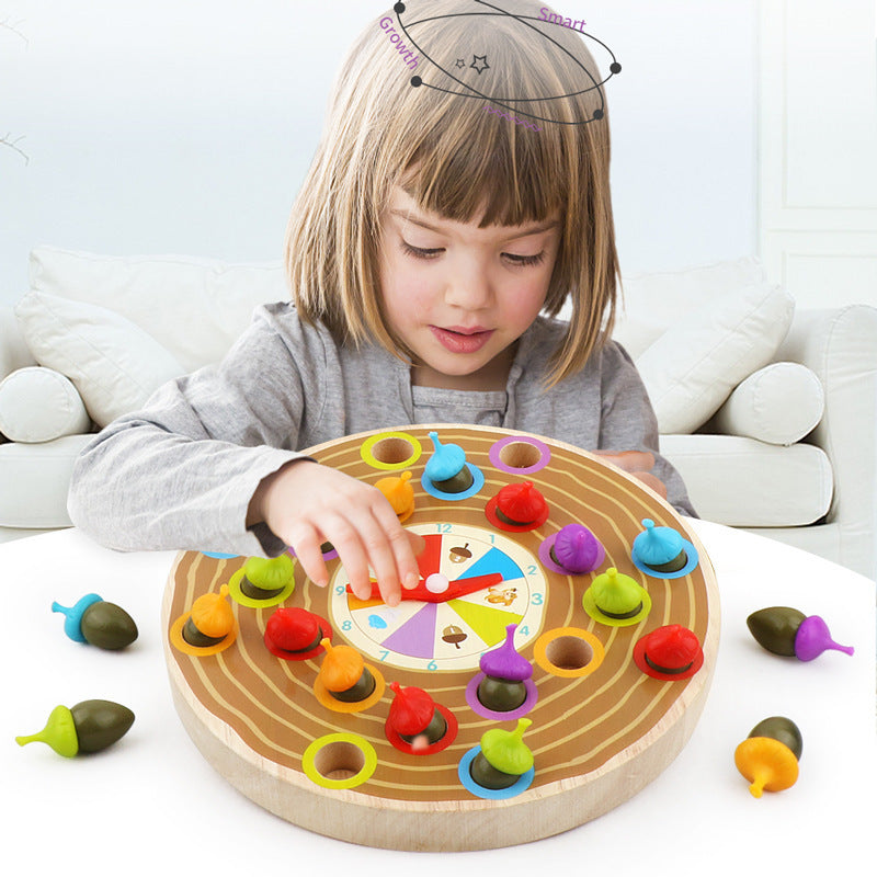 Clasificador Montessori de Colores – Juego de la Ardilla y Bellotas de Madera