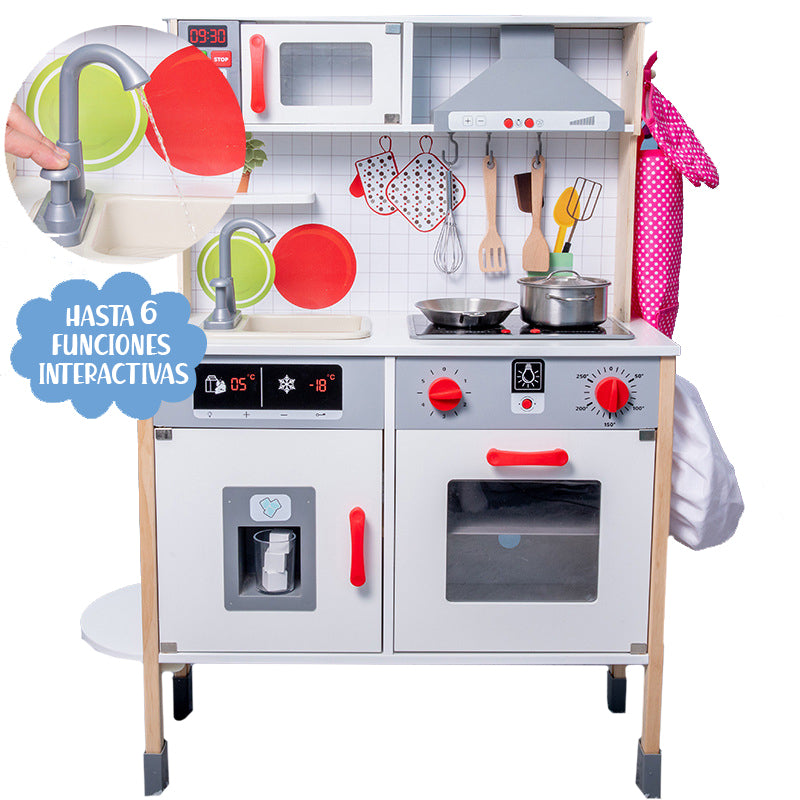 Cocina Interactiva de Madera – Luces, sonidos, accesorios reales y más de 5 funciones que despiertan la creatividad (110cm)