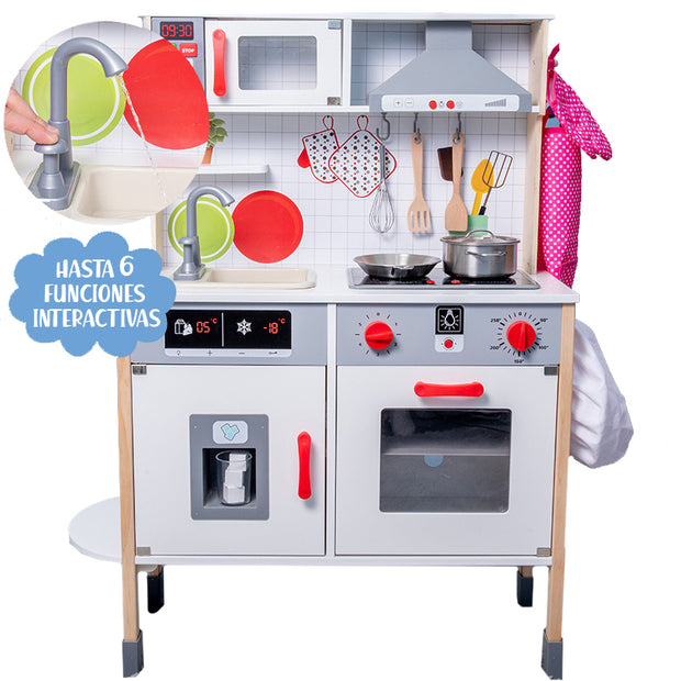 Cocina Interactiva de Madera – Luces, sonidos, accesorios reales y más de 5 funciones que despiertan la creatividad (110cm)
