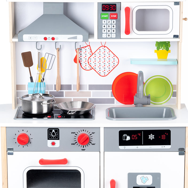 Cocina Interactiva de Madera – Luces, sonidos, accesorios reales y más de 5 funciones que despiertan la creatividad (110cm)