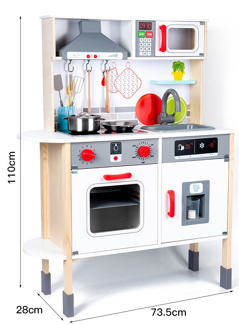 Cocina Interactiva de Madera – Luces, sonidos, accesorios reales y más de 5 funciones que despiertan la creatividad (110cm)