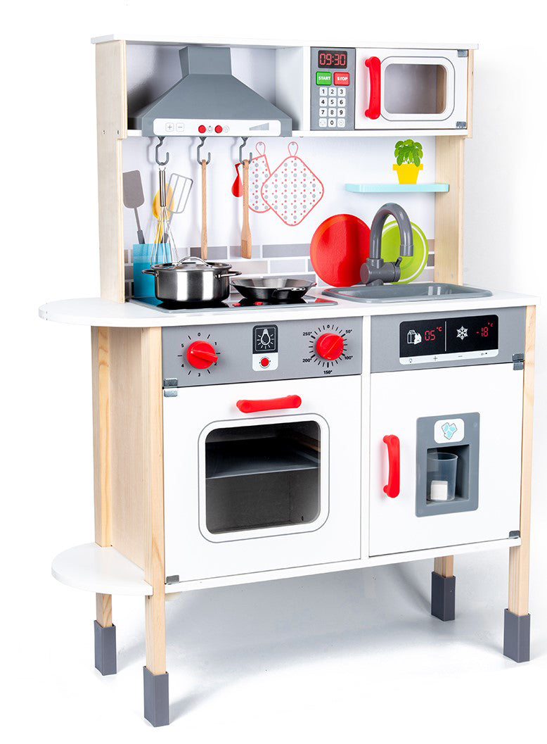 Cocina Interactiva de Madera – Luces, sonidos, accesorios reales y más de 5 funciones que despiertan la creatividad (110cm)