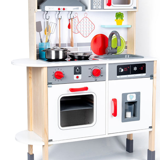 Cocina Interactiva de Madera – Luces, sonidos, accesorios reales y más de 5 funciones que despiertan la creatividad (110cm)