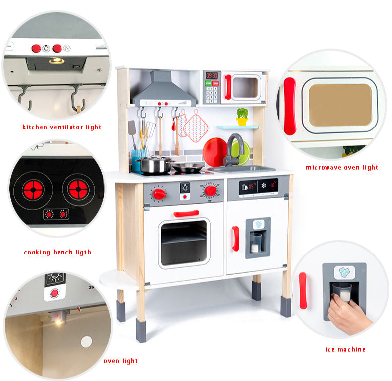 Cocina Interactiva de Madera – Luces, sonidos, accesorios reales y más de 5 funciones que despiertan la creatividad (110cm)