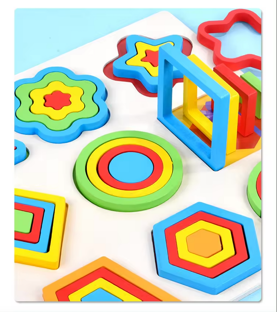 Colección Montessori de 9 Rompecabezas – Todo en un Tablero de Madera