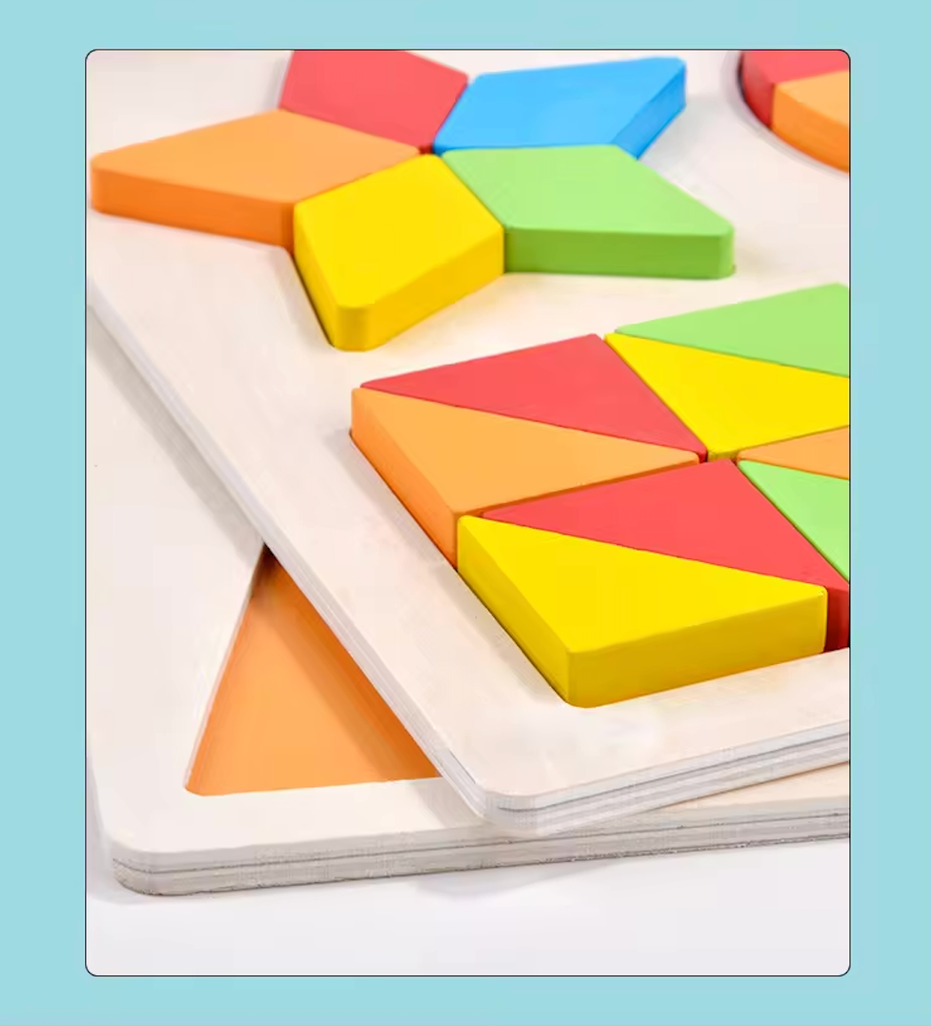 Colección Montessori de Figuras y Fracciones – 10 Puzzles de Madera para Aprender Jugando