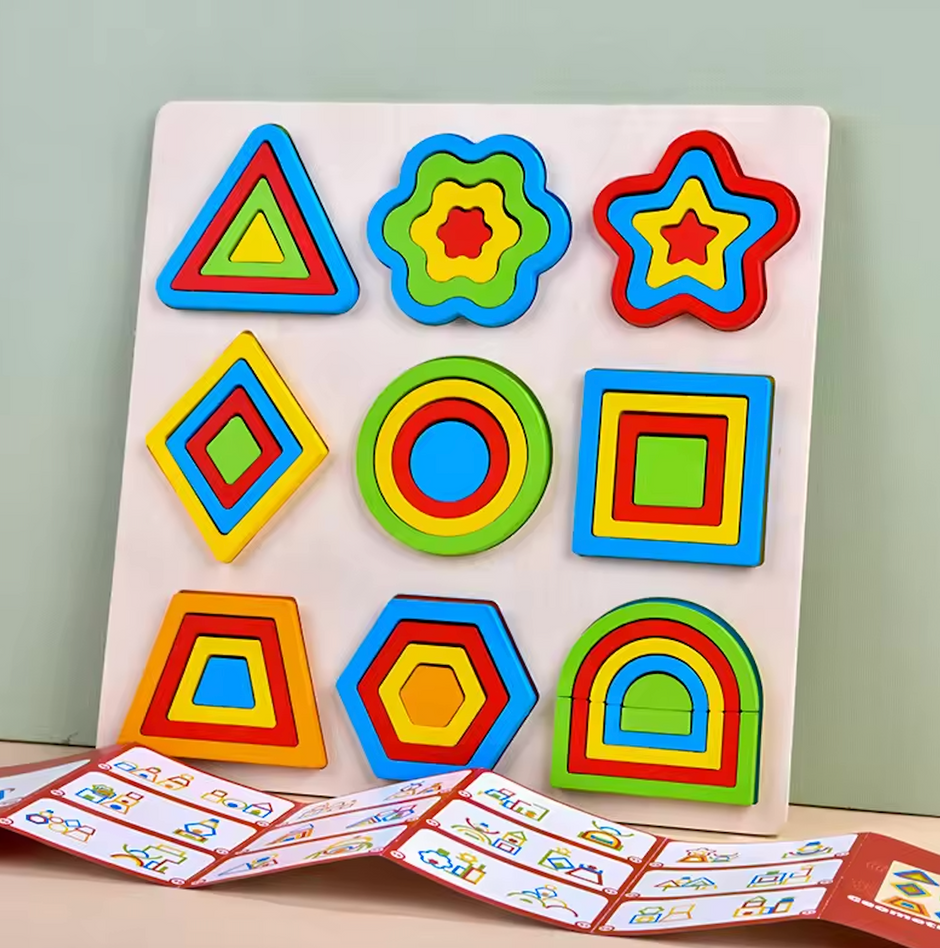 Colección Montessori de 9 Rompecabezas – Todo en un Tablero de Madera