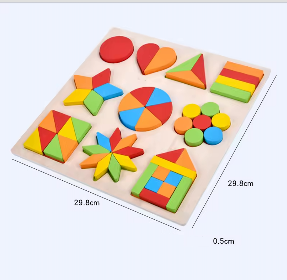 Colección Montessori de 9 Rompecabezas – Todo en un Tablero de Madera