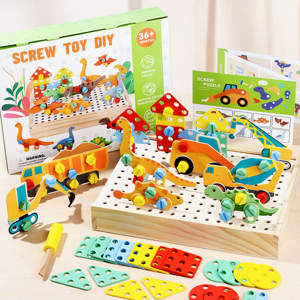 Set de Construcción Montessori “Dino Builders” – Juguete de Ensamble en Madera