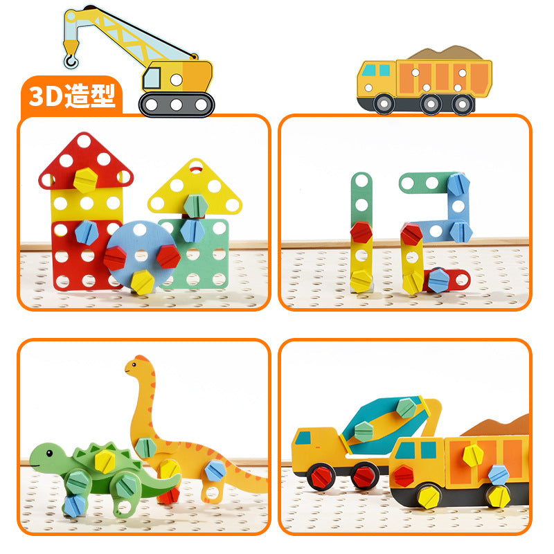 Set de Construcción Montessori “Dino Builders” – Juguete de Ensamble en Madera