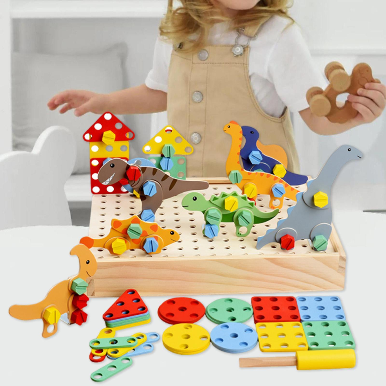 Set de Construcción Montessori “Dino Builders” – Juguete de Ensamble en Madera