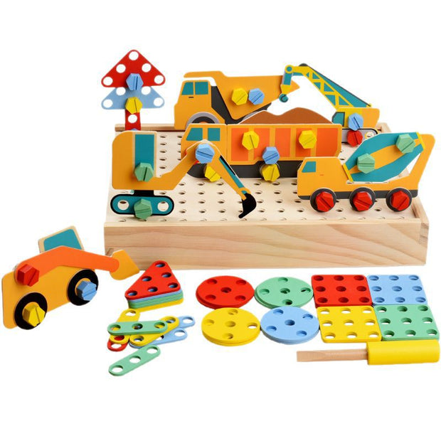 Set de Construcción Montessori “Pequeños Ingenieros” – Vehículos de Madera