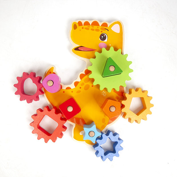 Dinosaurio de Madera con Tuercas y Engranajes – Juguete para girar, armar y aprender