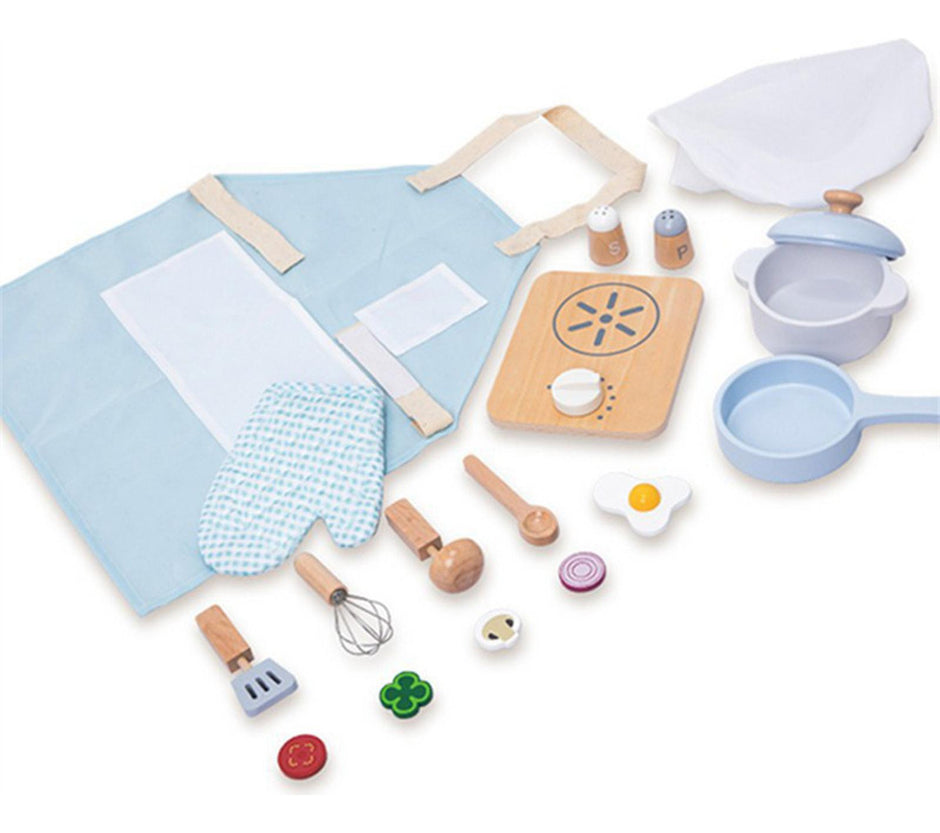 Set de Chef Montessori – Delantal, Gorro y Utensilios de Cocina de Madera