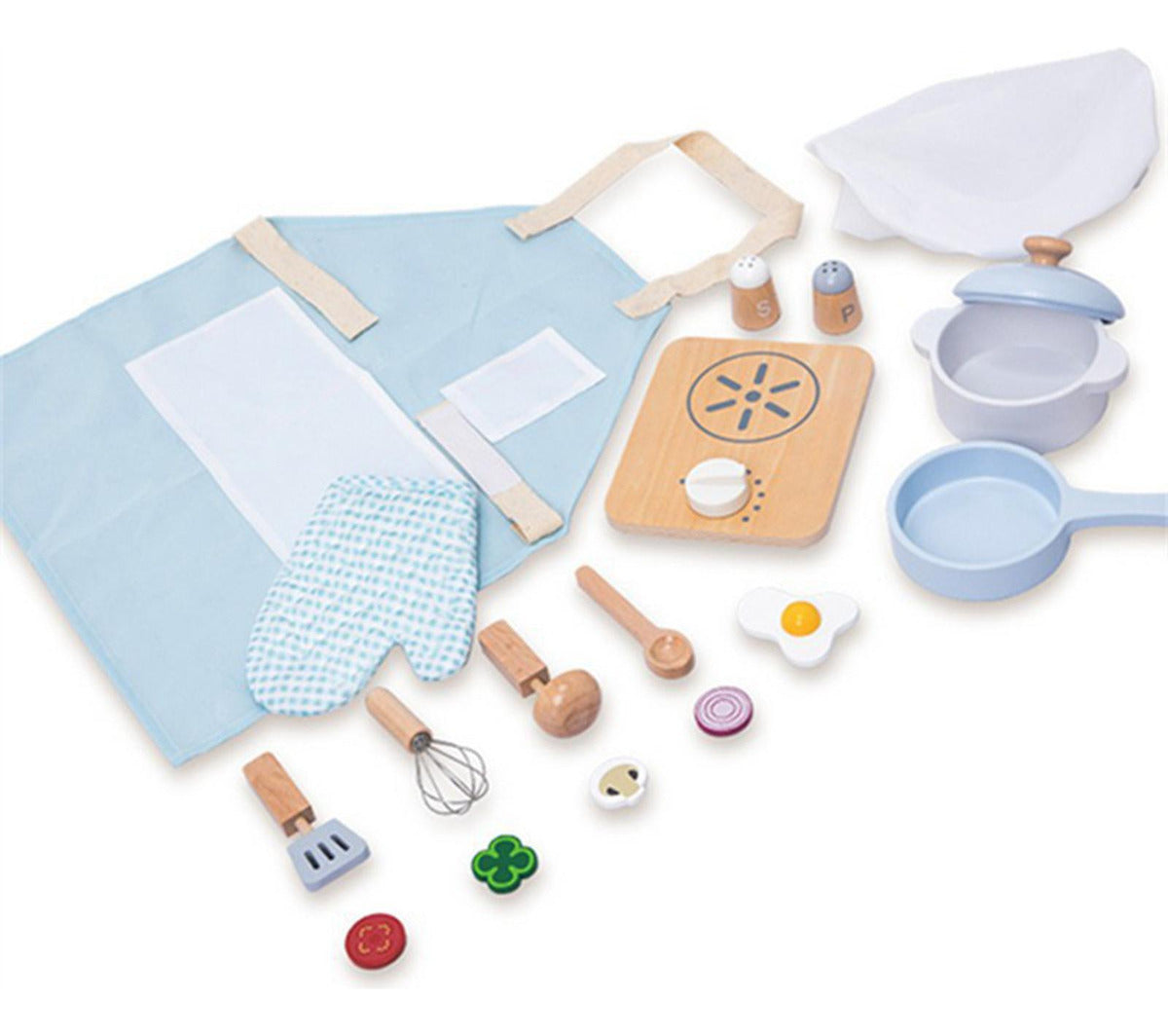 Set de Chef Montessori – Delantal, Gorro y Utensilios de Cocina de Madera