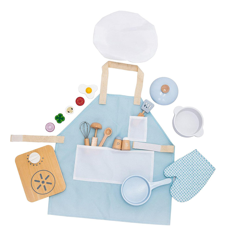 Set de Chef Montessori – Delantal, Gorro y Utensilios de Cocina de Madera