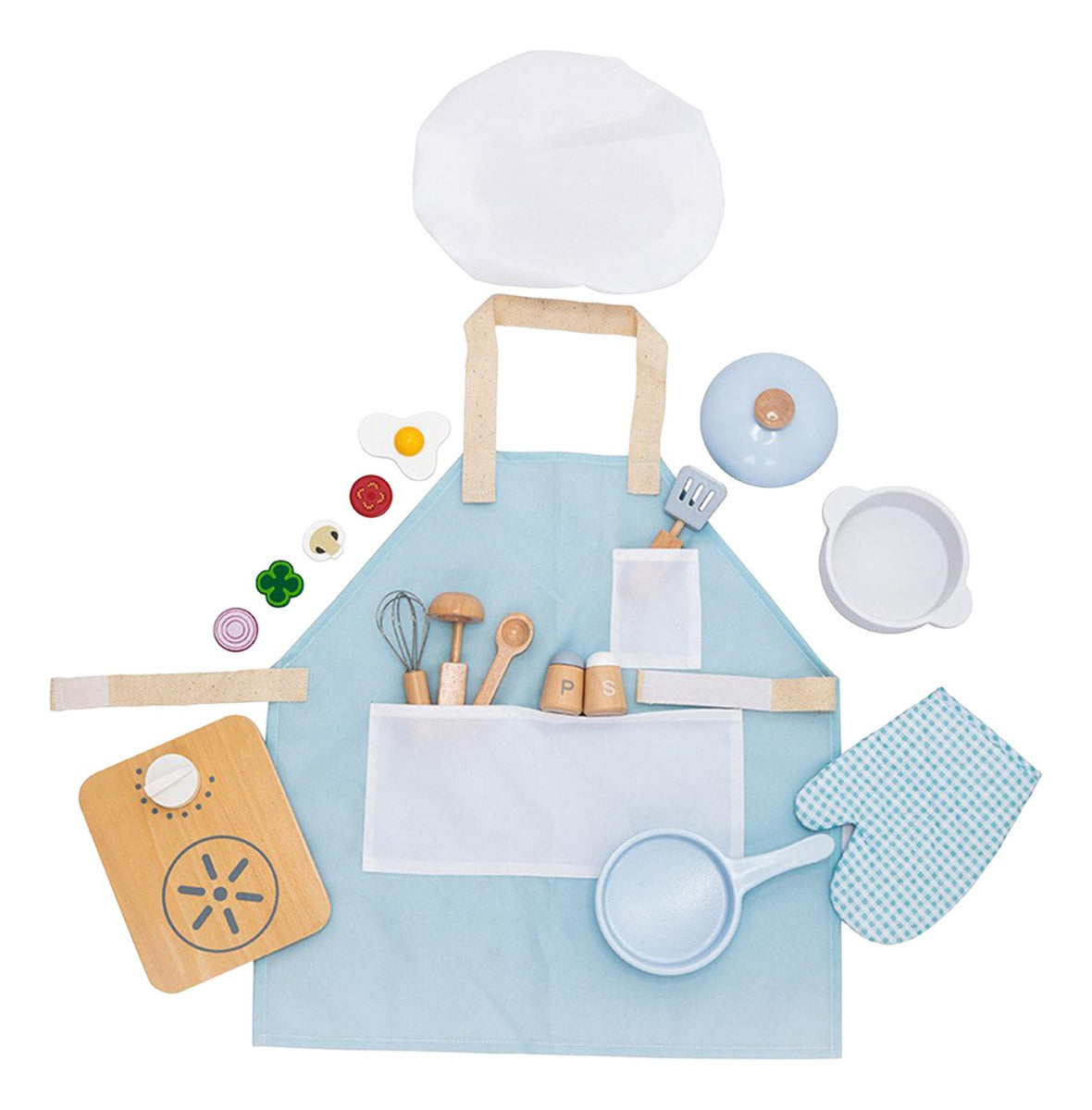 Set de Chef Montessori – Delantal, Gorro y Utensilios de Cocina de Madera