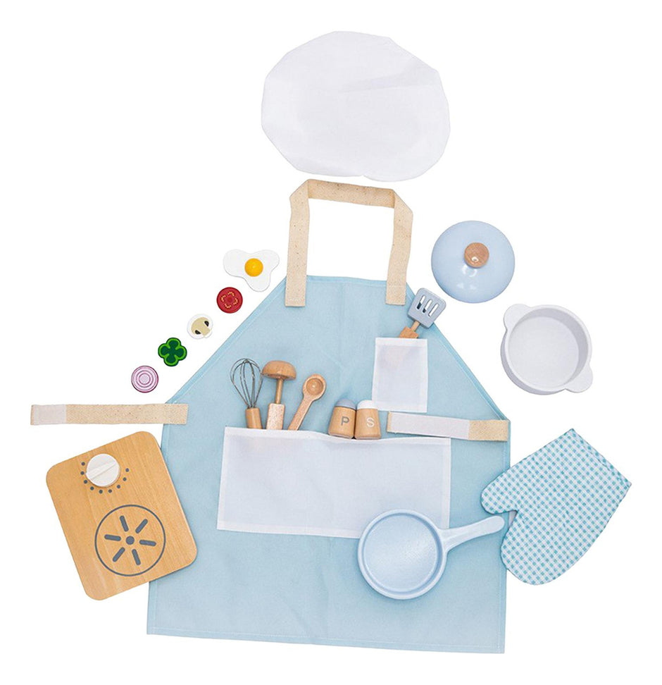 Set de Chef Montessori – Delantal, Gorro y Utensilios de Cocina de Madera