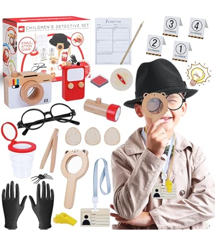 Detective en Acción – Kit de Investigación con Accesorios de Madera y Disfraz