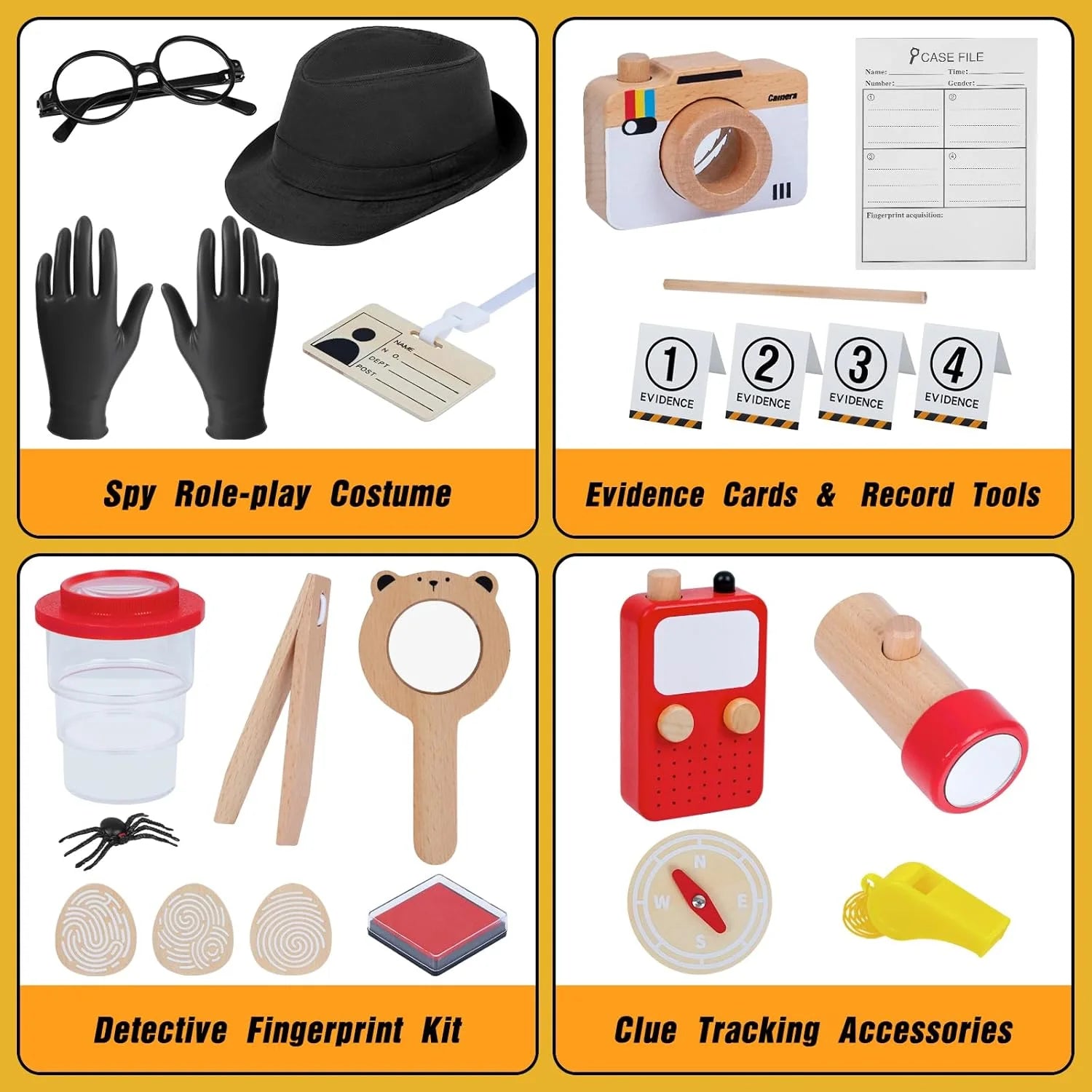 Detective en Acción – Kit de Investigación con Accesorios de Madera y Disfraz